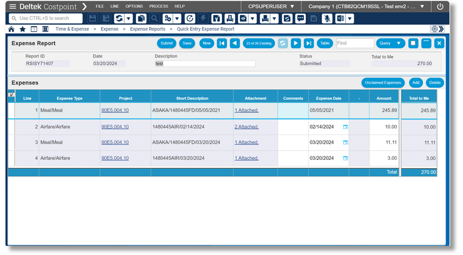 quick entry expense report